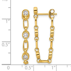 QE17163GP Sterling Silver Gold-tone Bezel CZ Post Dangle Earrings