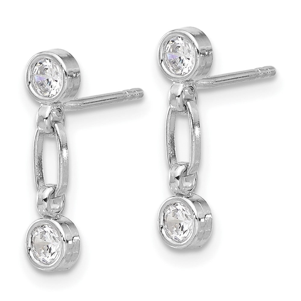 QE17164 Sterling Silver Rhodium-plated Bezel CZ Post Dangle Earrings