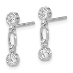 QE17164 Sterling Silver Rhodium-plated Bezel CZ Post Dangle Earrings