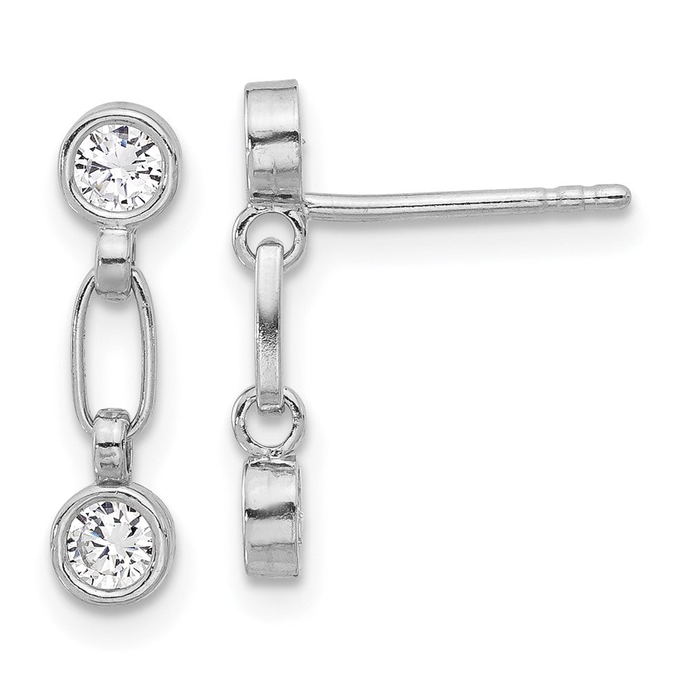 QE17164 Sterling Silver Rhodium-plated Bezel CZ Post Dangle Earrings