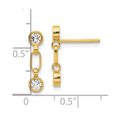 QE17164GP Sterling Silver Gold-tone Bezel  CZ Post Dangle Earrings