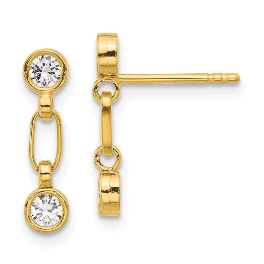 QE17164GP Sterling Silver Gold-tone Bezel CZ Post Dangle Earrings
