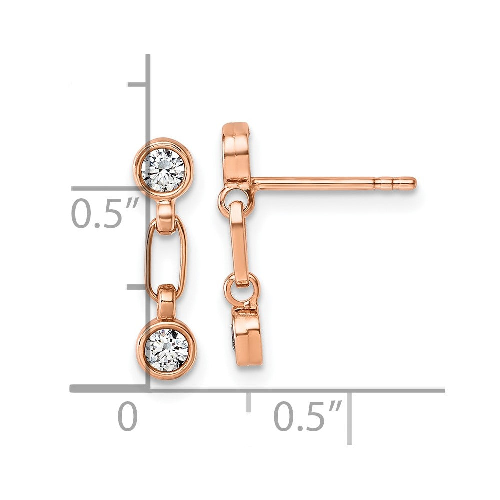 QE17164RG Sterling Silver Rose-tone Bezel CZ Post Dangle Earrings