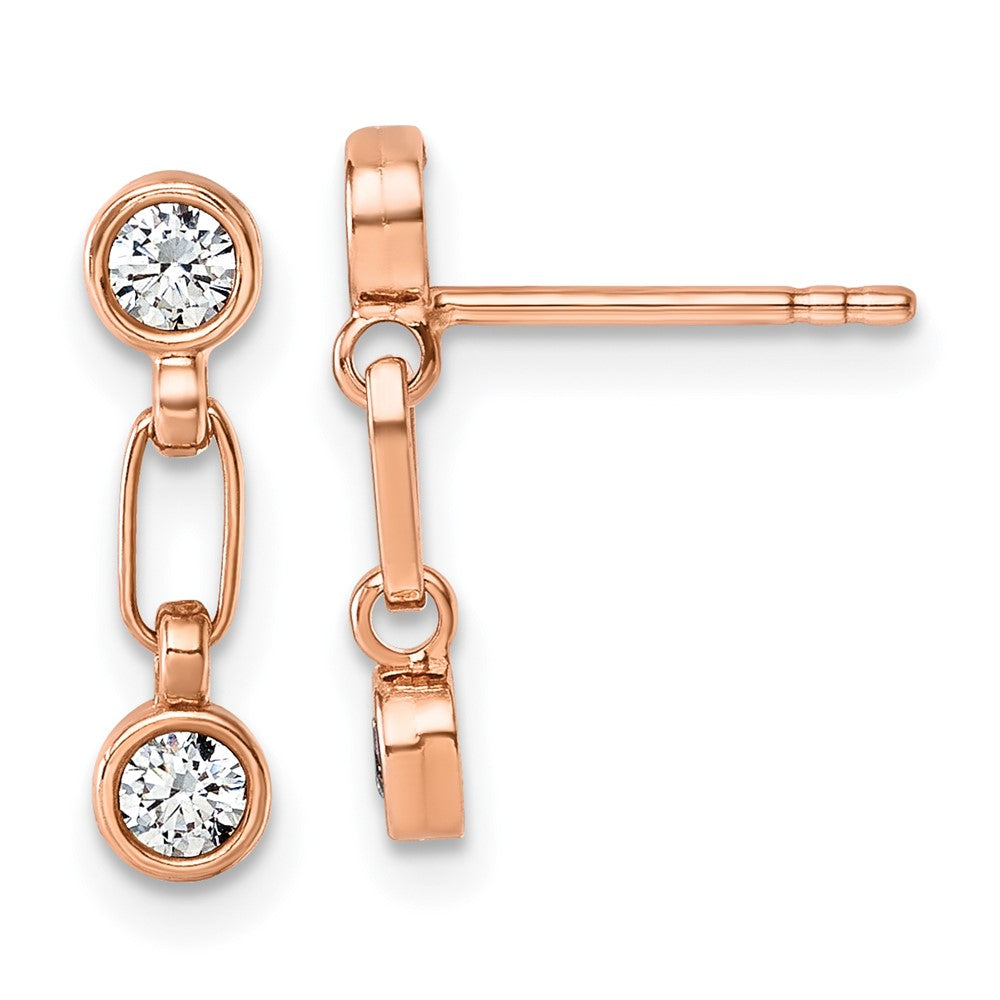 QE17164RG Sterling Silver Rose-tone Bezel CZ Post Dangle Earrings