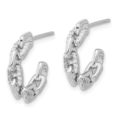QE17166 Sterling Silver Rhodium-plated with CZ Link Design Post Hoop Earrings
