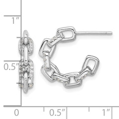 QE17166 Sterling Silver Rhodium-plated with CZ Link Design Post Hoop Earrings