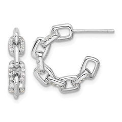 QE17166 Sterling Silver Rhodium-plated with CZ Link Design Post Hoop Earrings