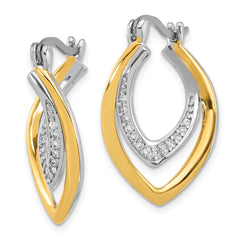 QE17167 Sterling Silver Rhodium-plated Gold-tone Polished CZ Fancy Hoop Earrings