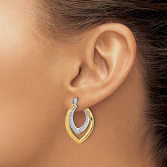 QE17167 Sterling Silver Rhodium-plated Gold-tone Polished CZ Fancy Hoop Earrings