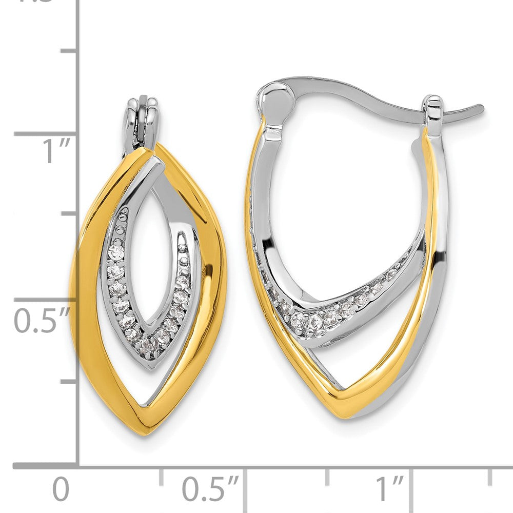 QE17167 Sterling Silver Rhodium-plated Gold-tone Polished CZ Fancy Hoop Earrings