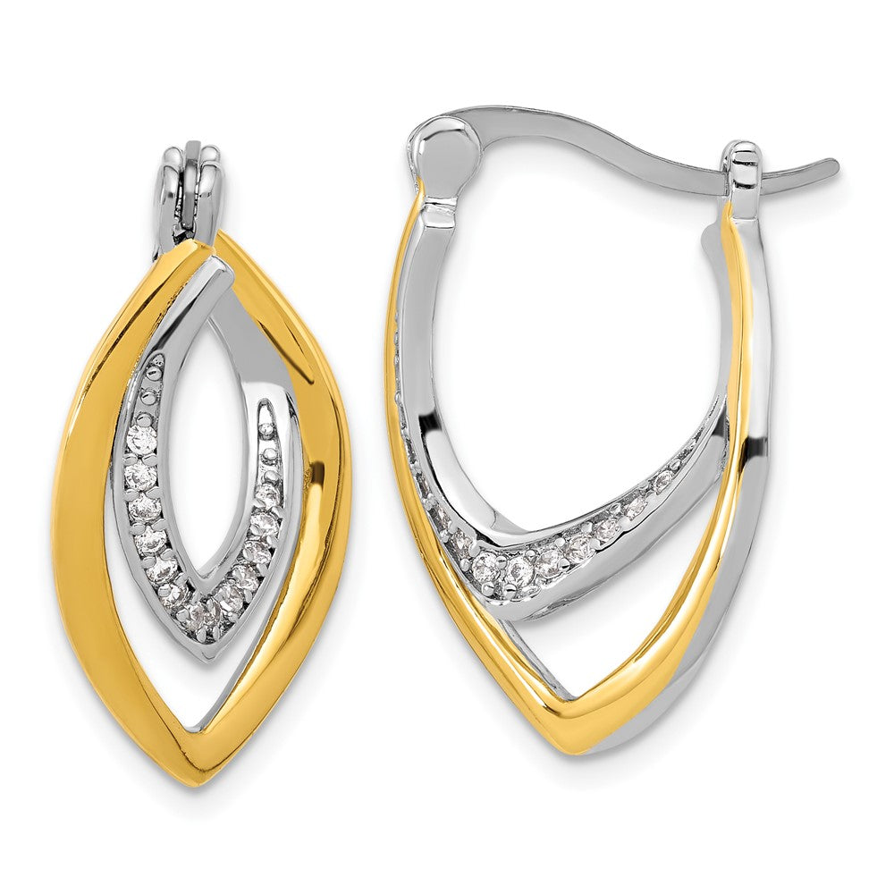 QE17167 Sterling Silver Rhodium-plated Gold-tone Polished CZ Fancy Hoop Earrings