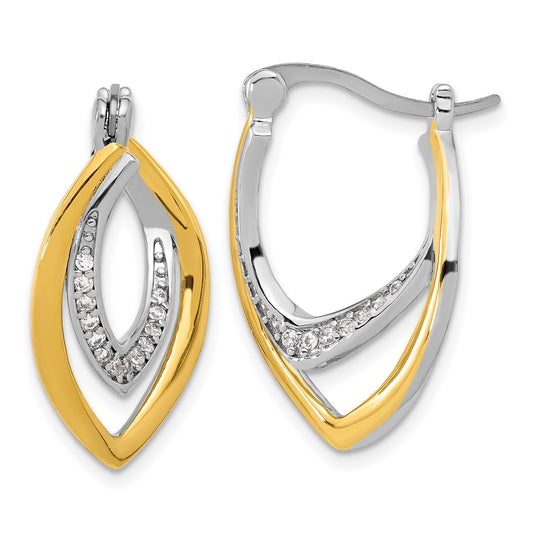 QE17167 Sterling Silver Rhodium-plated Gold-tone Polished CZ Fancy Hoop Earrings