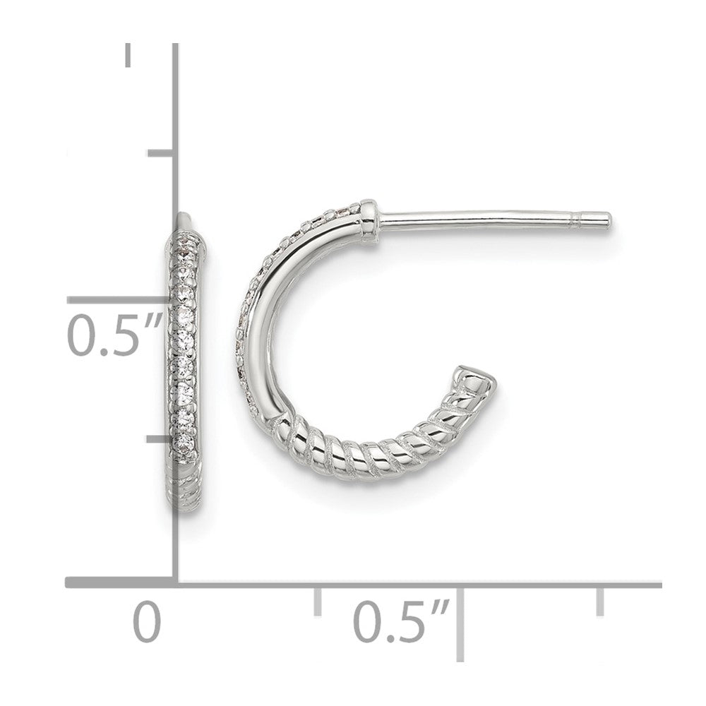 QE17172 Sterling Silver Flash Platinum-plated Twisted CZ C Hoop Post Earrings