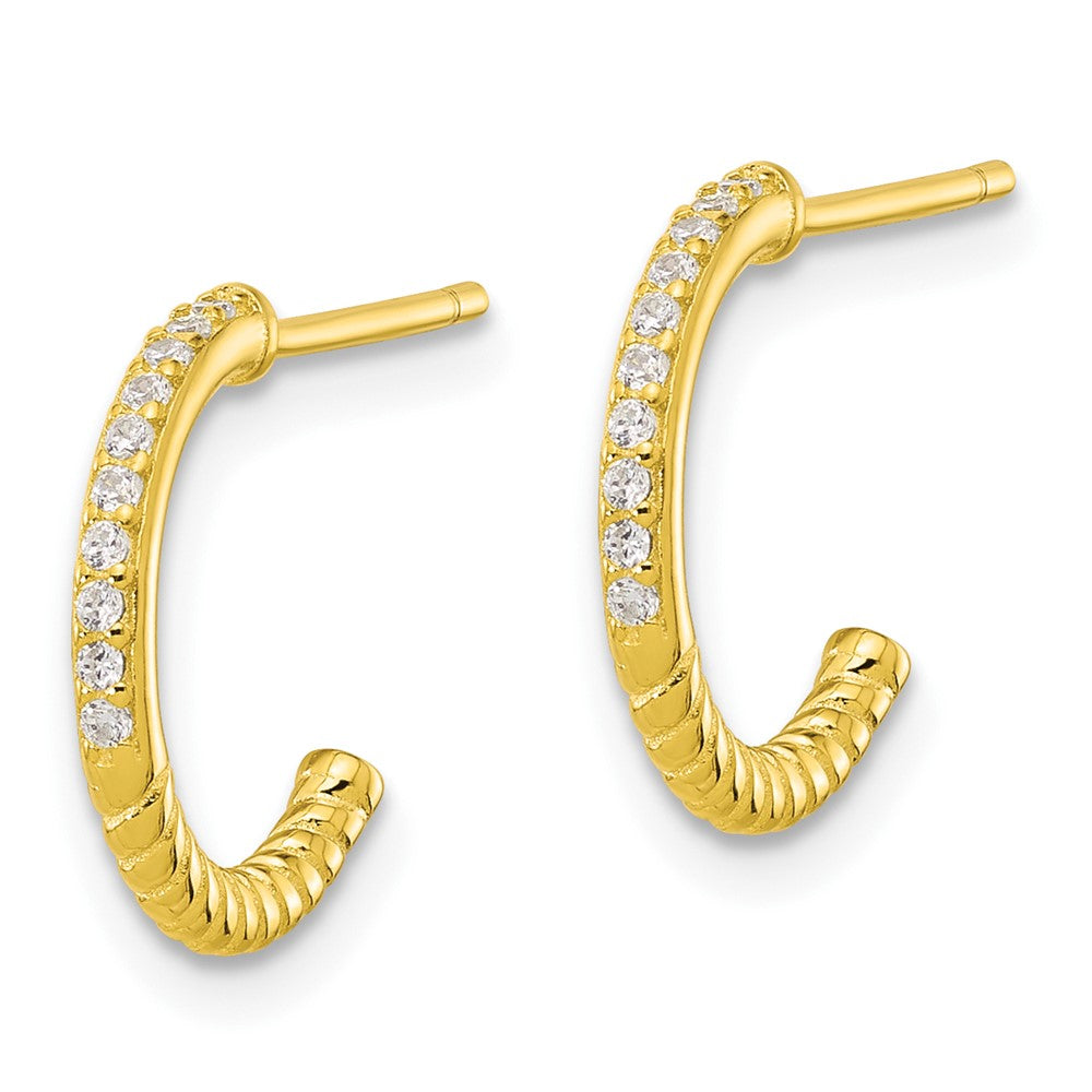 QE17172GP Sterling Silver Gold-tone CZ J-Hoop Post Earrings