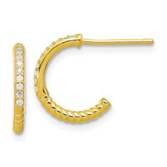 QE17172GP Sterling Silver Gold-tone CZ J-Hoop Post Earrings