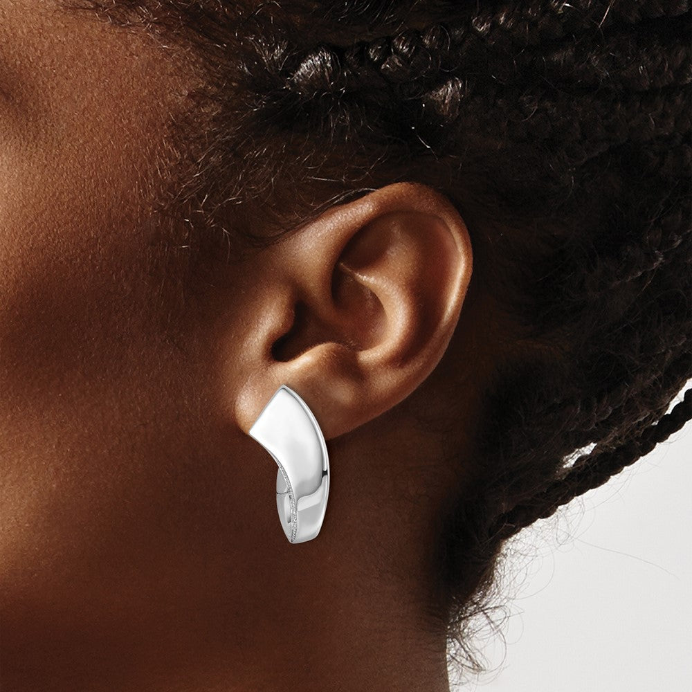 QE17173 Sterling Silver Rhodium-plated Polished Fancy CZ Hoop Earrings