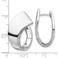 QE17173 Sterling Silver Rhodium-plated Polished Fancy CZ Hoop Earrings