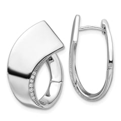 QE17173 Sterling Silver Rhodium-plated Polished Fancy CZ Hoop Earrings