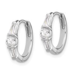 QE17176 Sterling Silver Rhodium-plated CZ Hinged Hoop Earrings