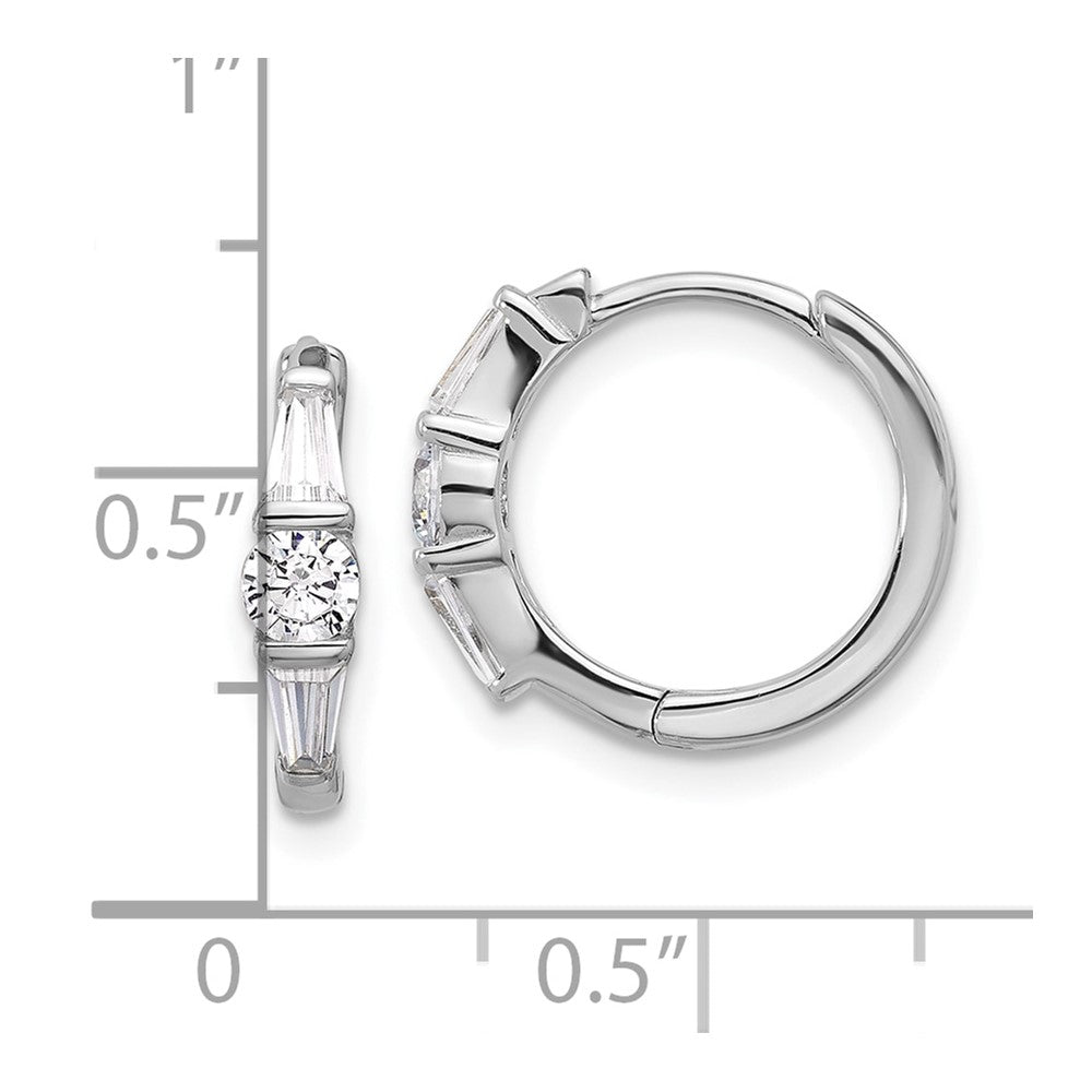 QE17176 Sterling Silver Rhodium-plated CZ Hinged Hoop Earrings