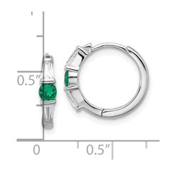 QE17177 Sterling Silver Rhodium-plated Green/White CZ Hinged Hoop Earrings