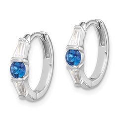 QE17179 Sterling Silver Rhodium-plated Blue Spinel and CZ Hinged Hoop Earrings