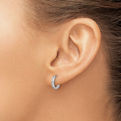 QE17183 Sterling Silver Rhodium-plated 2mm CZ Hinged Hoop Earrings