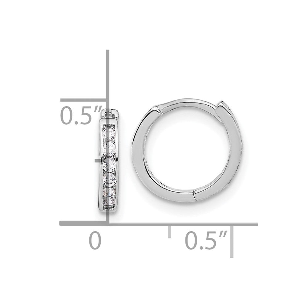 QE17183 Sterling Silver Rhodium-plated 2mm CZ Hinged Hoop Earrings