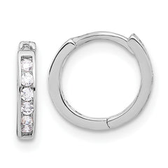 QE17183 Sterling Silver Rhodium-plated 2mm CZ Hinged Hoop Earrings
