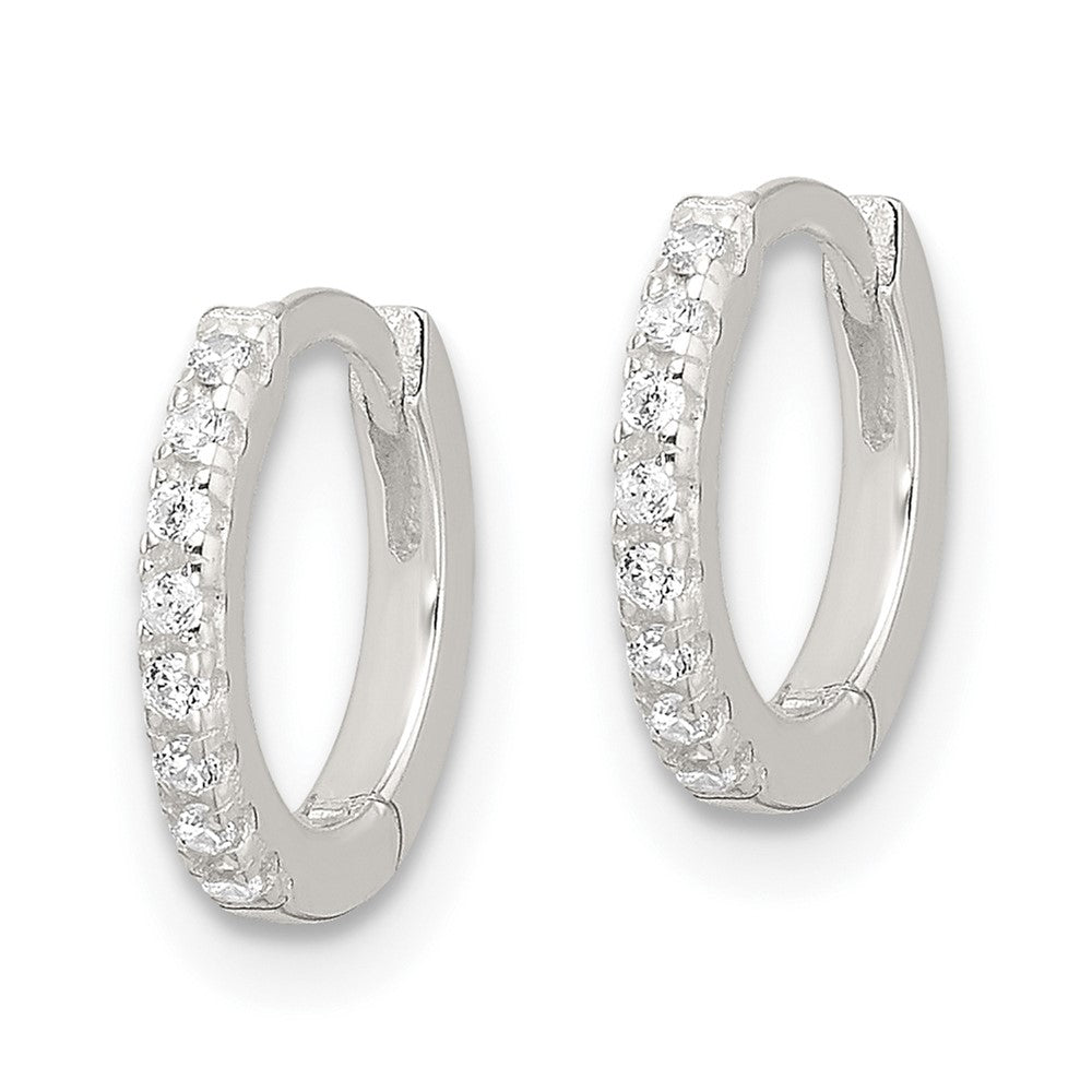 QE17184 Sterling Silver E-Coating Polished CZ Hinged Hoop Earrings