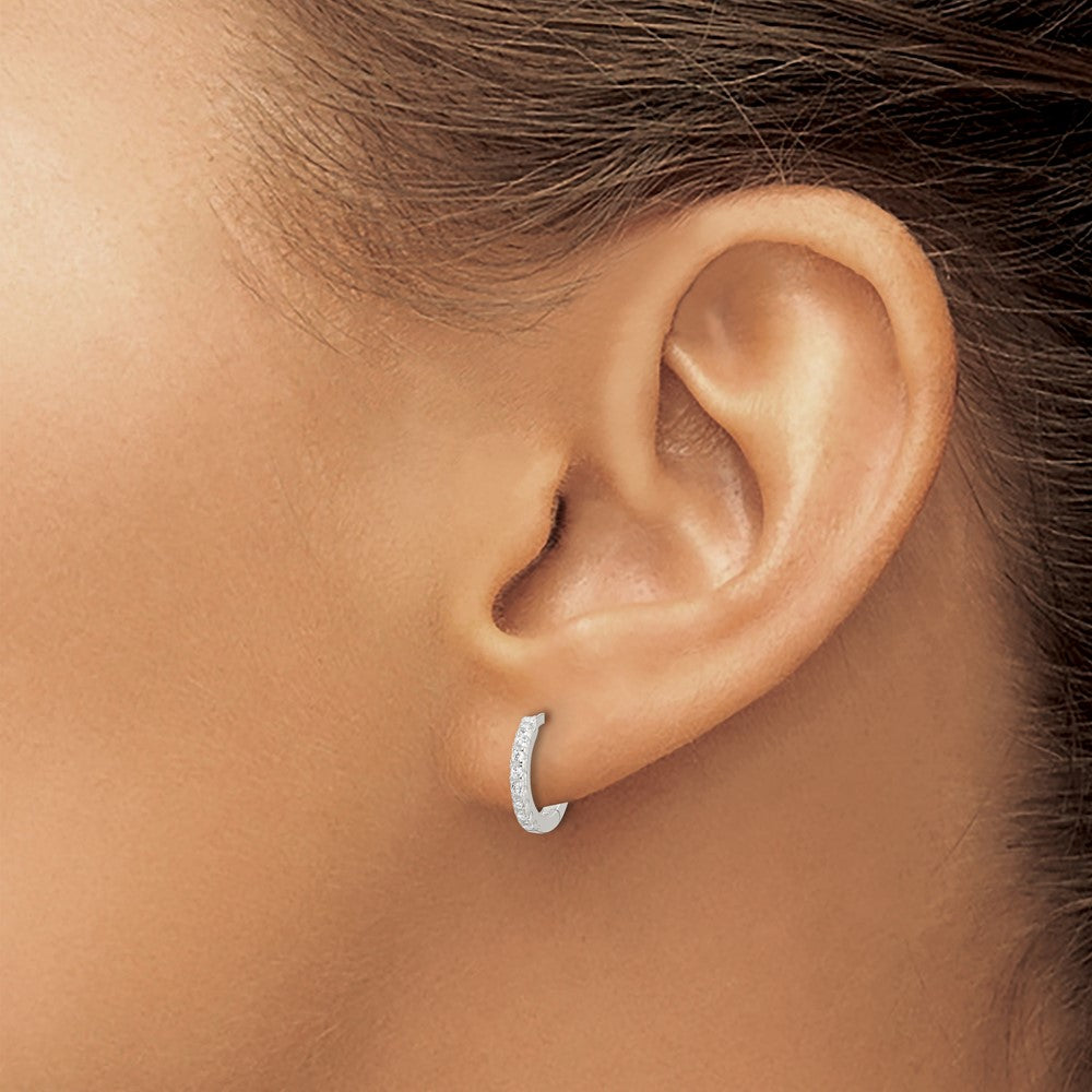 QE17184 Sterling Silver E-Coating Polished CZ Hinged Hoop Earrings
