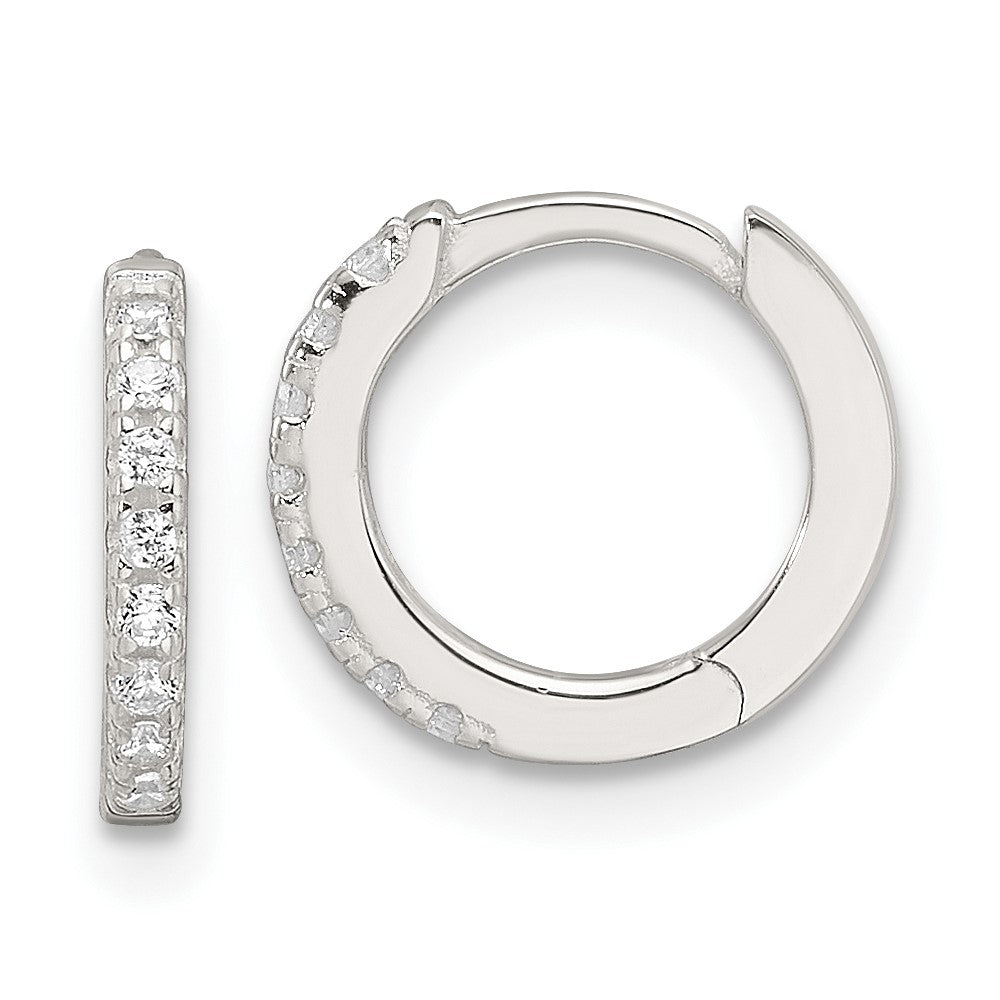 QE17184 Sterling Silver E-Coating Polished CZ Hinged Hoop Earrings