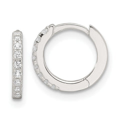 QE17184 Sterling Silver E-Coating Polished CZ Hinged Hoop Earrings
