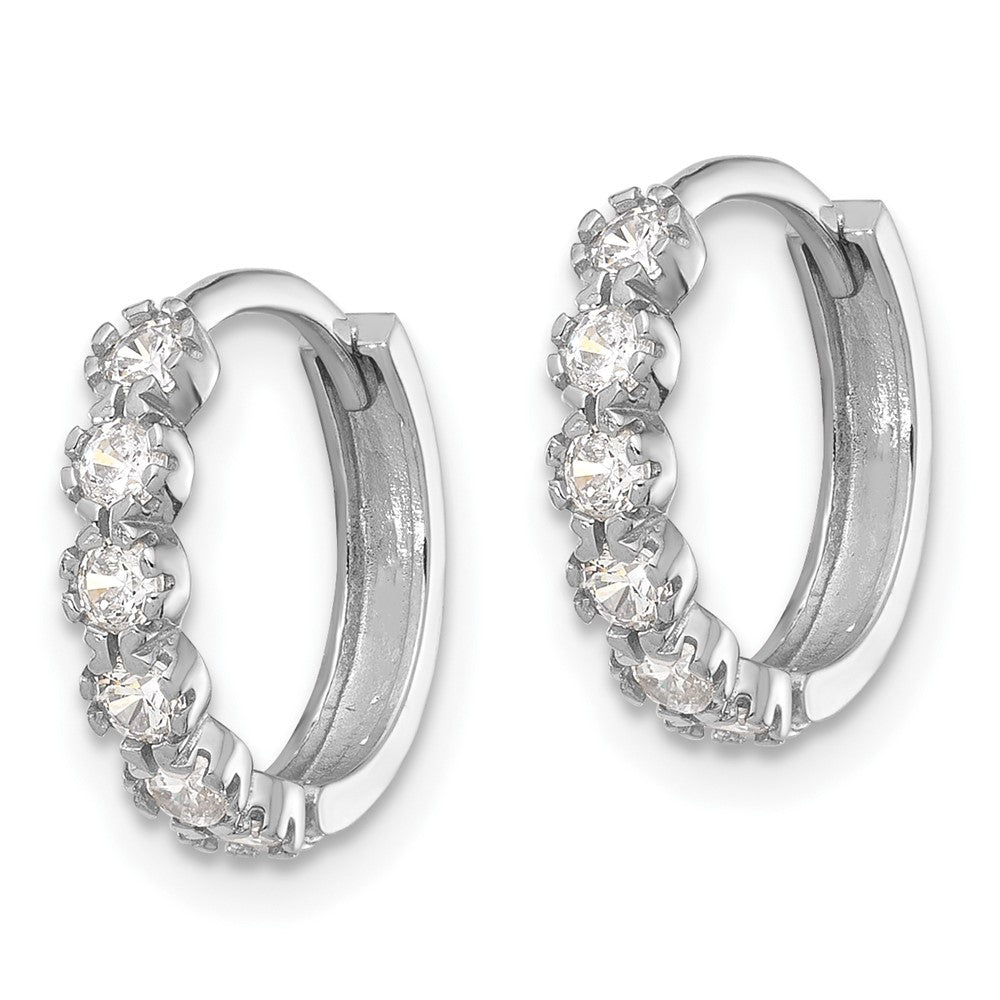 QE17187 Sterling Silver Rhodium-plated Polished CZ Hinged Huggie Hoop Earrings