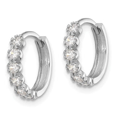 QE17187 Sterling Silver Rhodium-plated Polished CZ Hinged Huggie Hoop Earrings