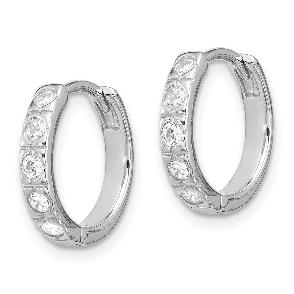 QE17192 Sterling Silver Rhodium-plated CZ 2.75mm Hinged Hoop Earrings