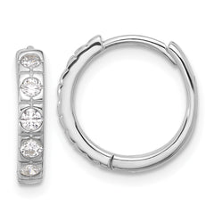QE17192 Sterling Silver Rhodium-plated CZ 2.75mm Hinged Hoop Earrings