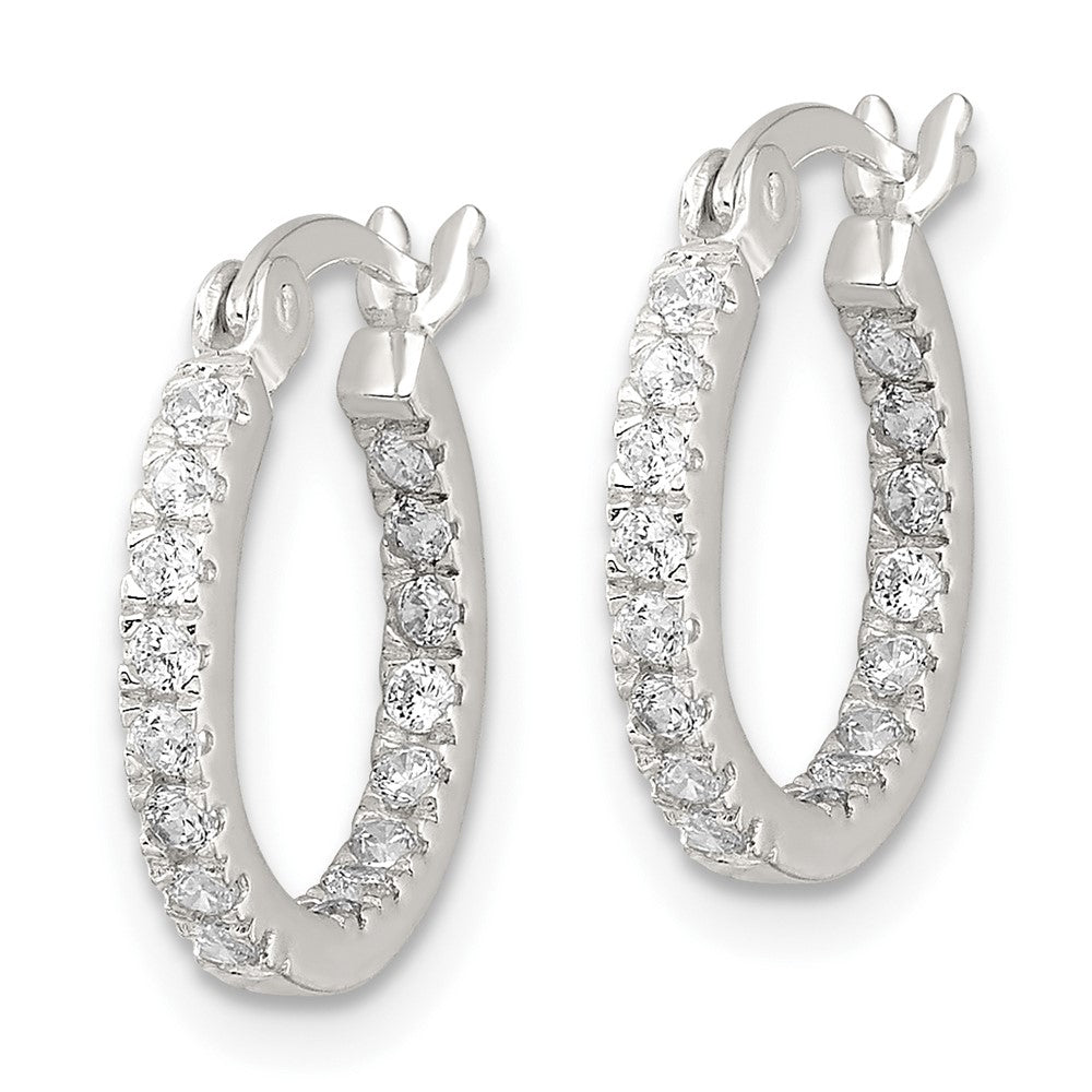 QE17194 Sterling Silver Polished CZ In/Out Round Hoop Earrings