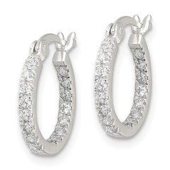 QE17194 Sterling Silver Polished CZ In/Out Round Hoop Earrings