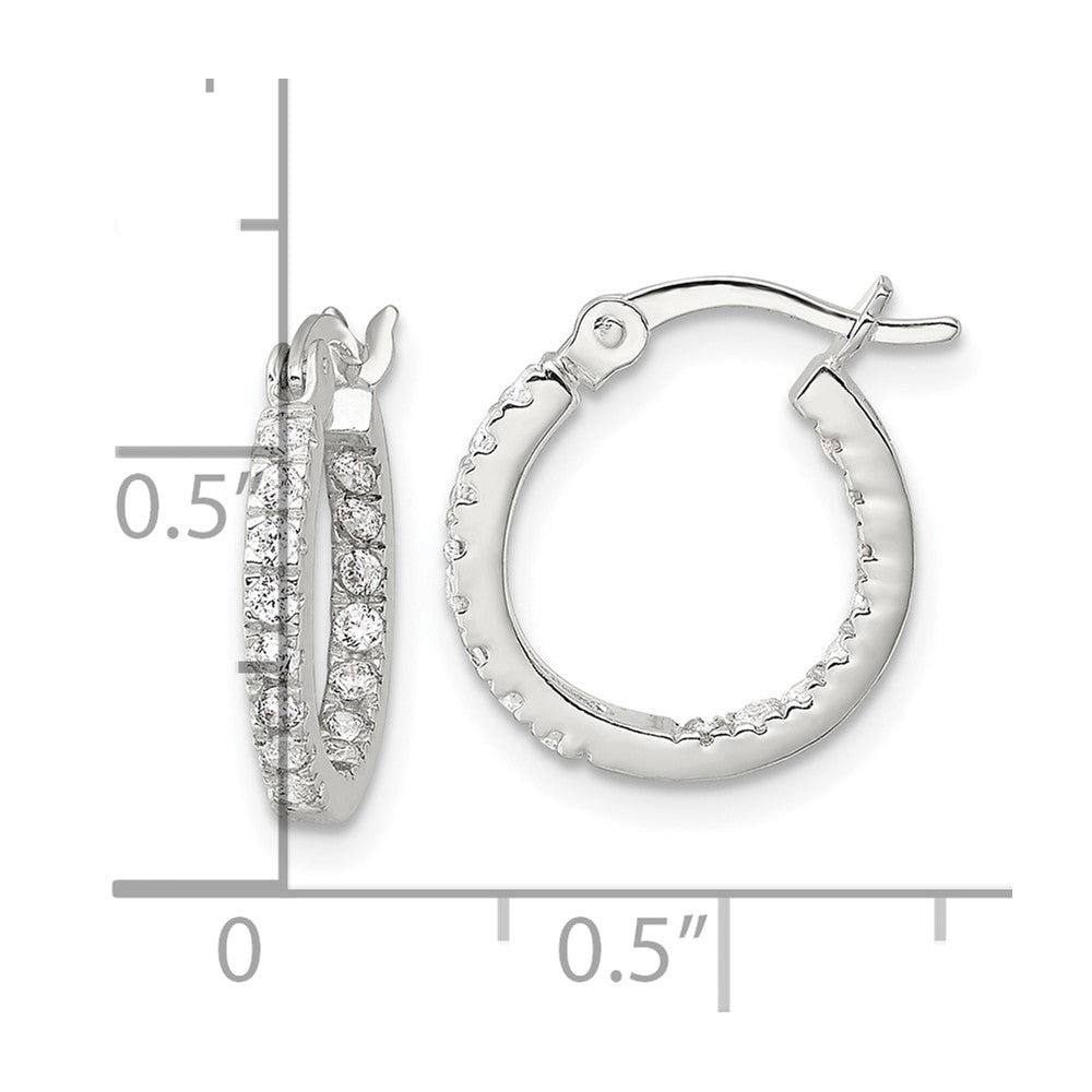 QE17194 Sterling Silver Polished CZ In/Out Round Hoop Earrings