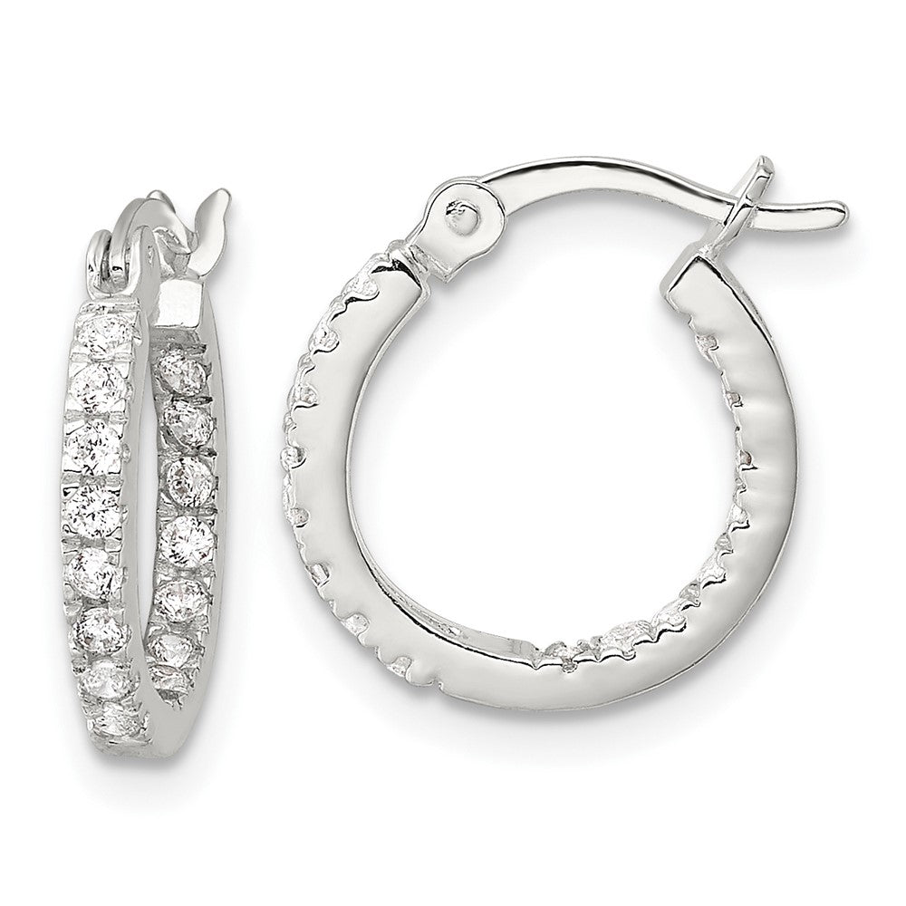 QE17194 Sterling Silver Polished CZ In/Out Round Hoop Earrings