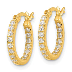 QE17194GP Sterling Silver Gold-tone Polished In/Out CZ Round Hoop Earrings