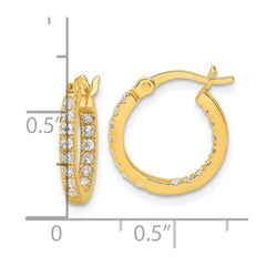 QE17194GP Sterling Silver Gold-tone Polished In/Out CZ Round Hoop Earrings