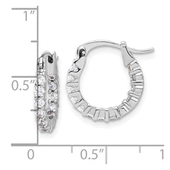 QE17195 Sterling Silver Rhodium-plated 2mm CZ In/Out Hoop Earrings