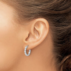 QE17196 Sterling Silver Rhodium-plated In and Out CZ Hoop Earrings