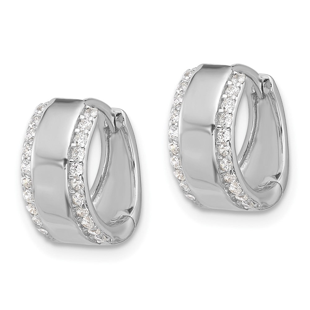 QE17200 Sterling Silver Rhodium-plated CZ Edged 6.25mm Hinged Hoop Earrings