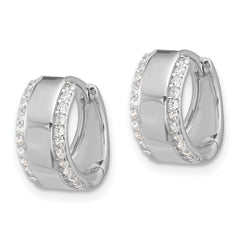 QE17200 Sterling Silver Rhodium-plated CZ Edged 6.25mm Hinged Hoop Earrings