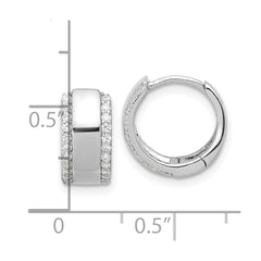 QE17200 Sterling Silver Rhodium-plated CZ Edged 6.25mm Hinged Hoop Earrings
