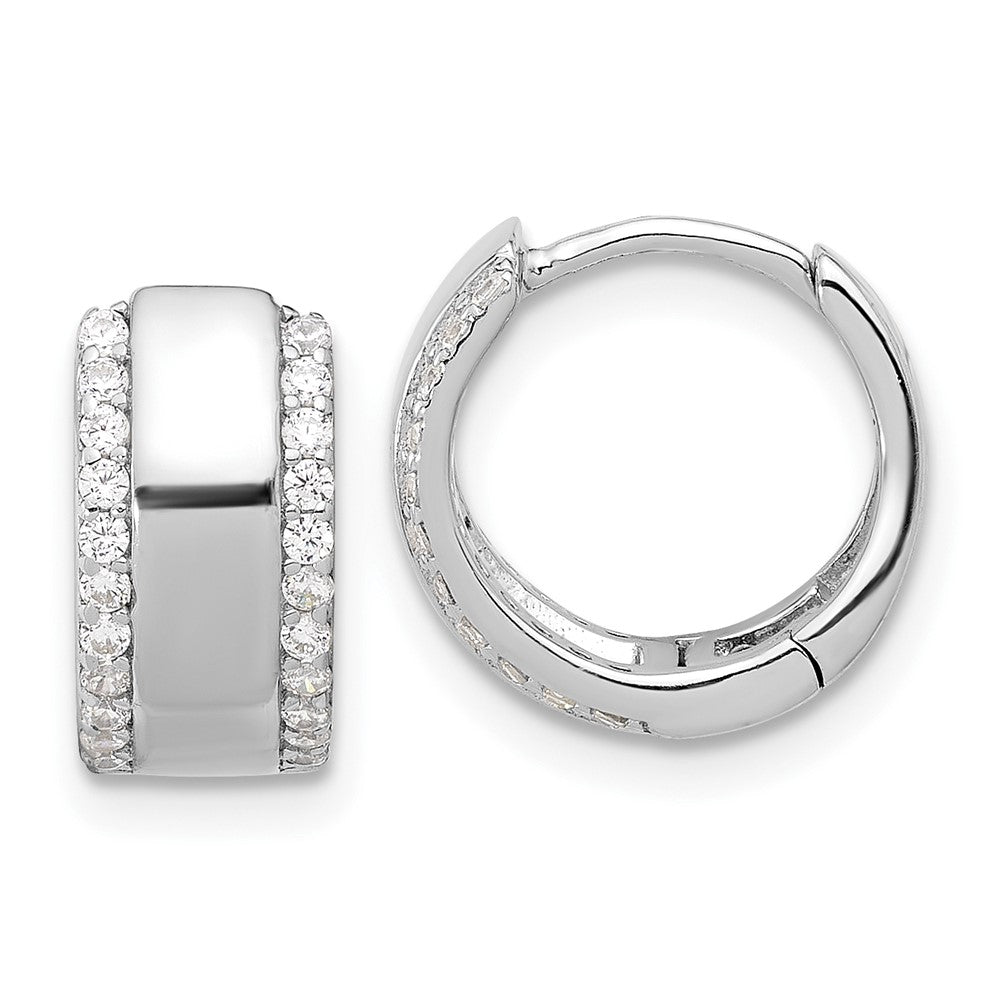 QE17200 Sterling Silver Rhodium-plated CZ Edged 6.25mm Hinged Hoop Earrings