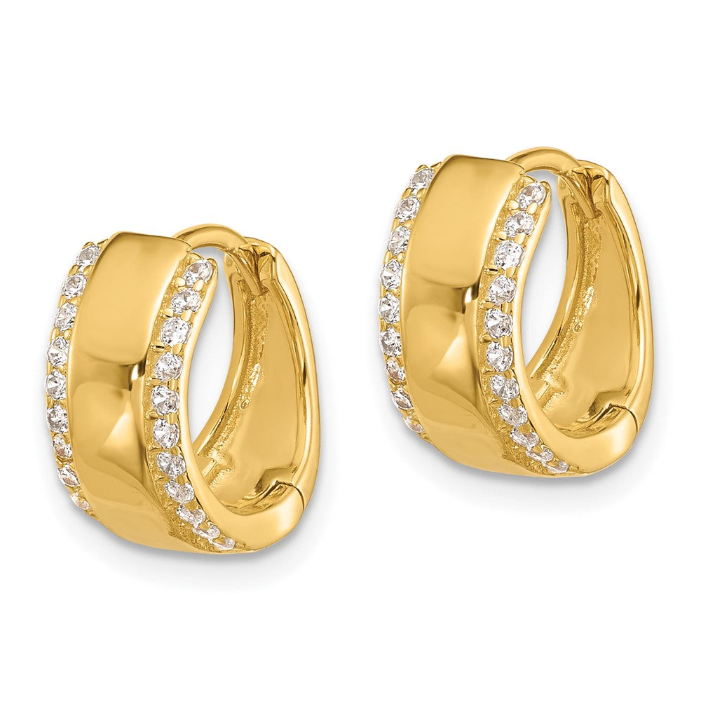 QE17200GP Sterling Silver Gold-tone CZ Edged 6.25mm Hinged Hoop Earrings